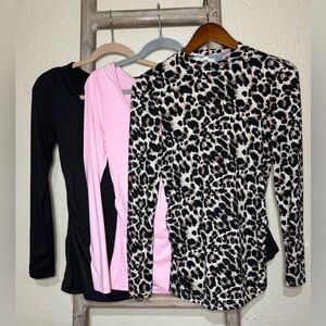 Leopard Print, Pink, and Black Long Sleeve Maternity Top Bundle of 3 • Size S